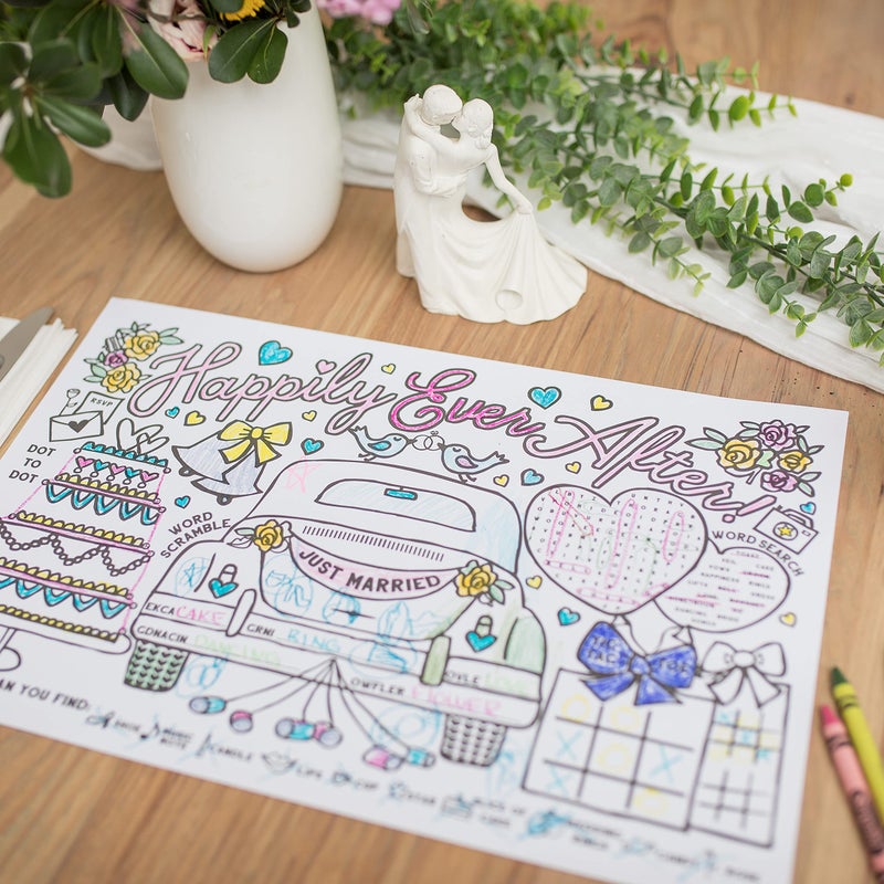 Tiny Expressions - Wedding Activity Placemats for Kids â€“ Pack of 12 Disposable Coloring Paper Mats for Wedding Table DÃ©cor, Includes Activities & Games for Kids - Image 2